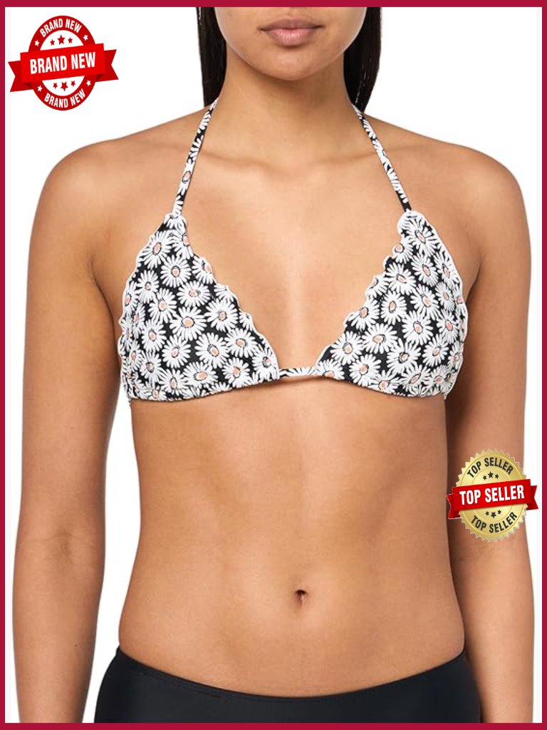 Triangle Bikini Top With Ruffle Trim, Drawstring Closure, Polyester Blend